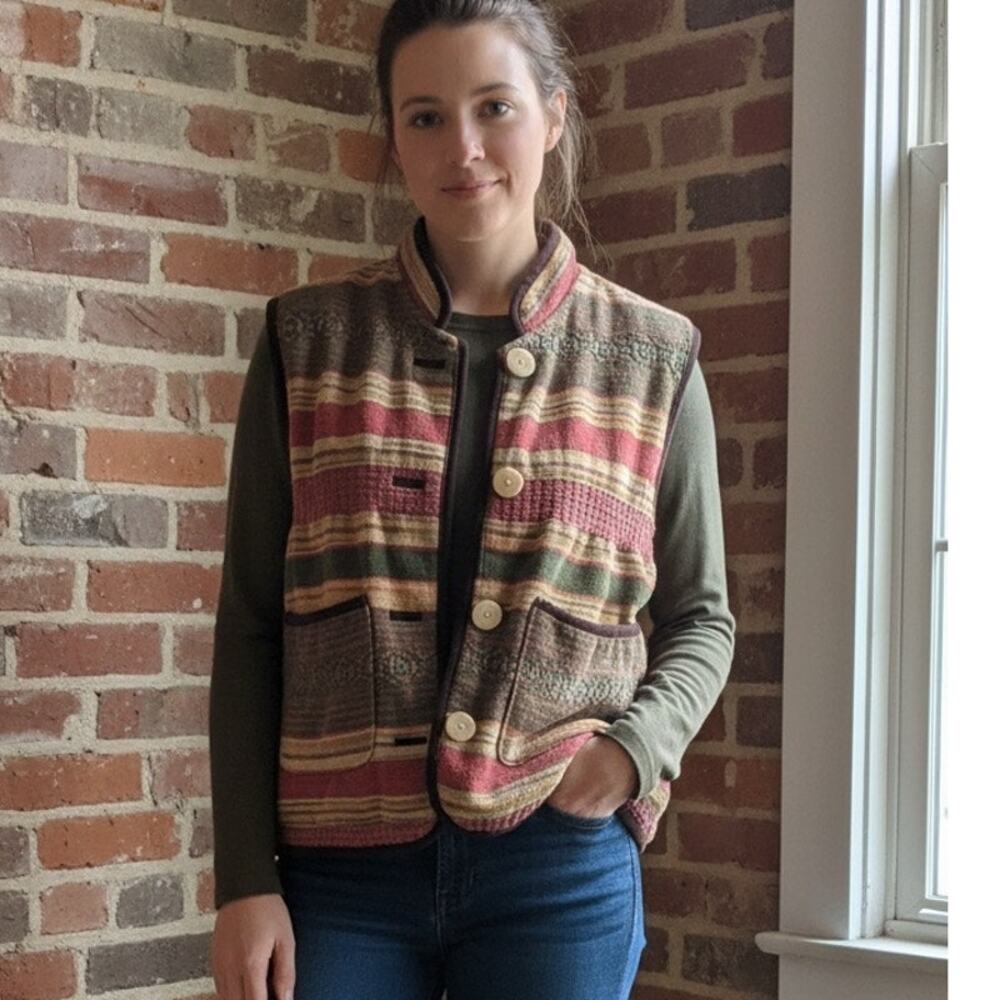 Vintage Chenille Striped Multicolor Vest with Button Details